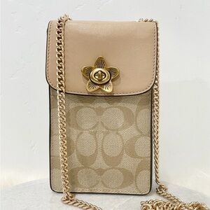 Coach Phone/Cardholder in Signature Canvas Light Khaki/Beechwood. EUC. Msrp $228